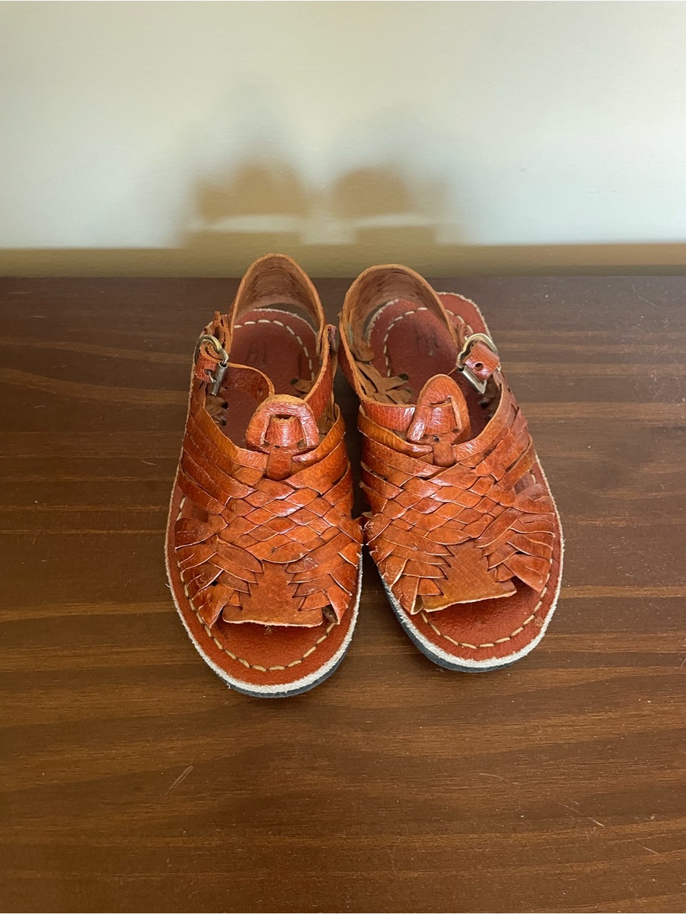 Kids Braided Leather Sandals in Cognac Brown